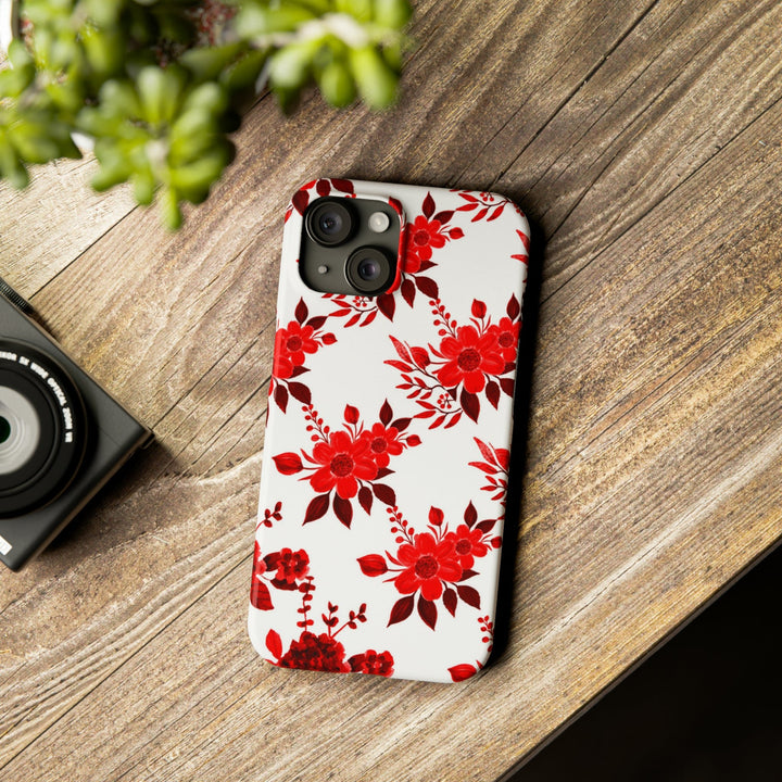 Slim Cute Phone Cases for Iphones - | iPhone 15 Case | iPhone 15 Pro Max Case, Iphone 14 Case, Iphone 14 Pro Max, Iphone 13, Red White Flowers - Studio40ParkLane