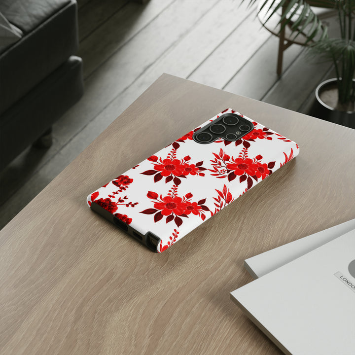 Cute Samsung Phone Case | Aesthetic Samsung Phone Case | Galaxy S23, S22, S21, S20 | Red White Flowers, Protective Phone Case - Studio40ParkLane