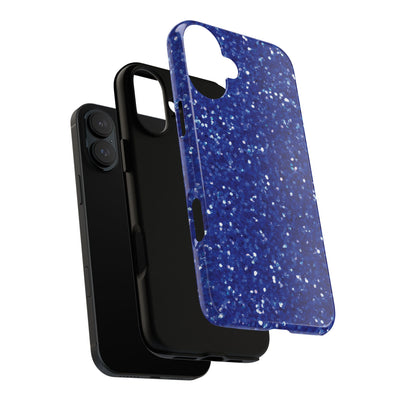 Chic Blue Faux Play on Glitter Effect Cute Phone Case, for IPhone 16 pro Max | Iphone 15, Iphone 14, IPhone 13 Case, 11 8 7, Samsung Galaxy S24, S23, S22, S21, 2 Layer Protection