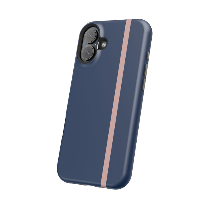 MagSafe Navy Blue Blush Pink Stripe Tough Phone Case iPhone 18 17 16 15 14 13 Pro Max Samsung Galaxy S26 Dual Layer Modern Luxury Cover - Studio40ParkLane