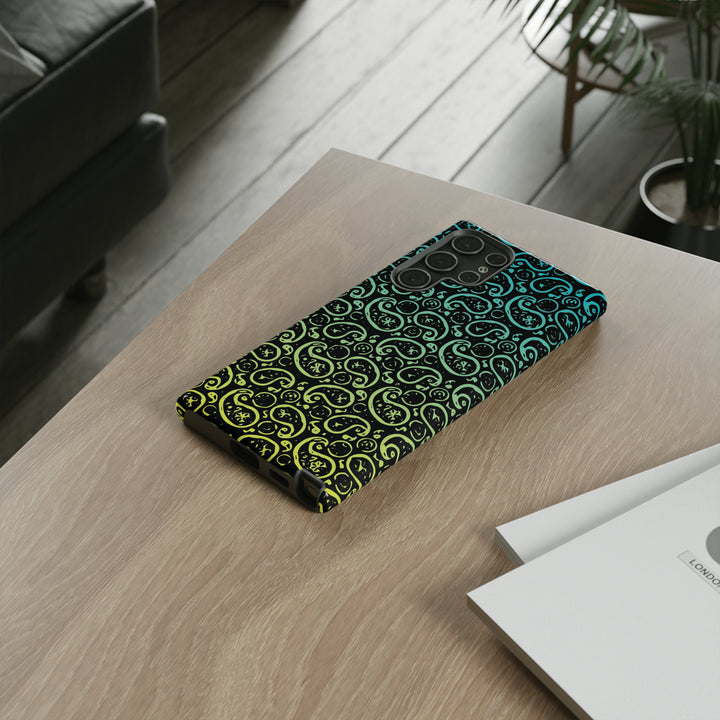 Cute Samsung Phone Case | Aesthetic Samsung Phone Case | Paisley Blue Yellow Black | Galaxy S23, S22, S21, S20 | Luxury Double Layer | Cool - Studio40ParkLane
