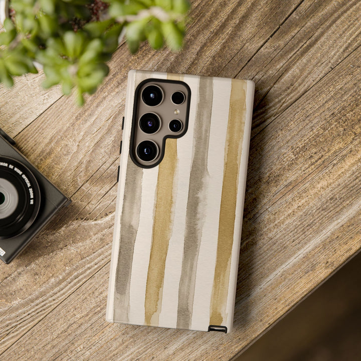Tough Cute Brown Beige Stripes Phone Case, for IPhone 17 Pro Max | Iphone 17 Air, Iphone 16, IPhone 15, 14 13 12, Samsung Galaxy S26, S25, S24, S23 - Studio40ParkLane