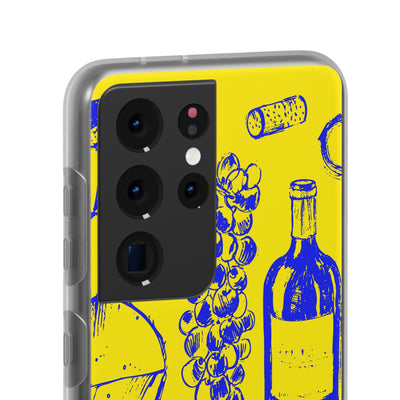 Cute Flexi Phone Cases, French Food Wine Yellow Blue, Compatible with Samsung Galaxy S23, Samsung S22, Samsung S21, Samsung S20, Galaxy S20 Ultra