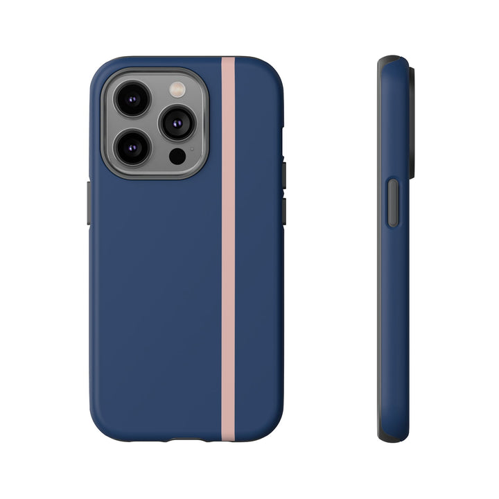 Tough Phone Case Navy Blue Orange Stripe iPhone 18 17 16 15 14 13 12 Pro Max Plus, Samsung Galaxy S26 S25 S24 Ultra Cute Preppy Sport - Studio40ParkLane
