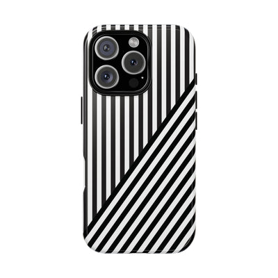 Aesthetic Tough Black White Stripes Phone Case - For iPhone 17 Pro Max iPhone 16 Pro iPhone 15 Iphone 14 Plus 13 Pro 12 11 10 XR - Studio40ParkLane