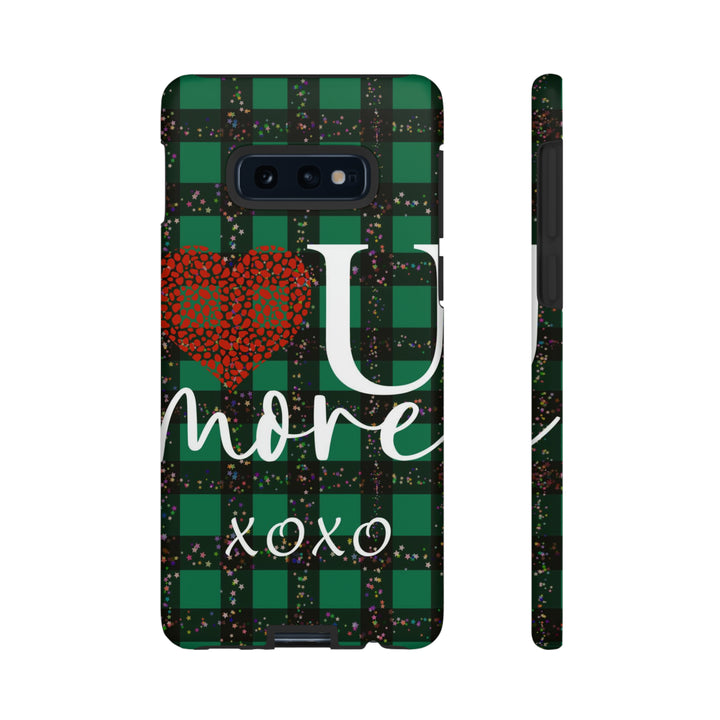 Cute Samsung Phone Cases, Designer Samsung Galaxy S23 Phone Case, Samsung S22 Case, Samsung S21 Case, Samsung S20 Case, Green Plaid Love You - Studio40ParkLane