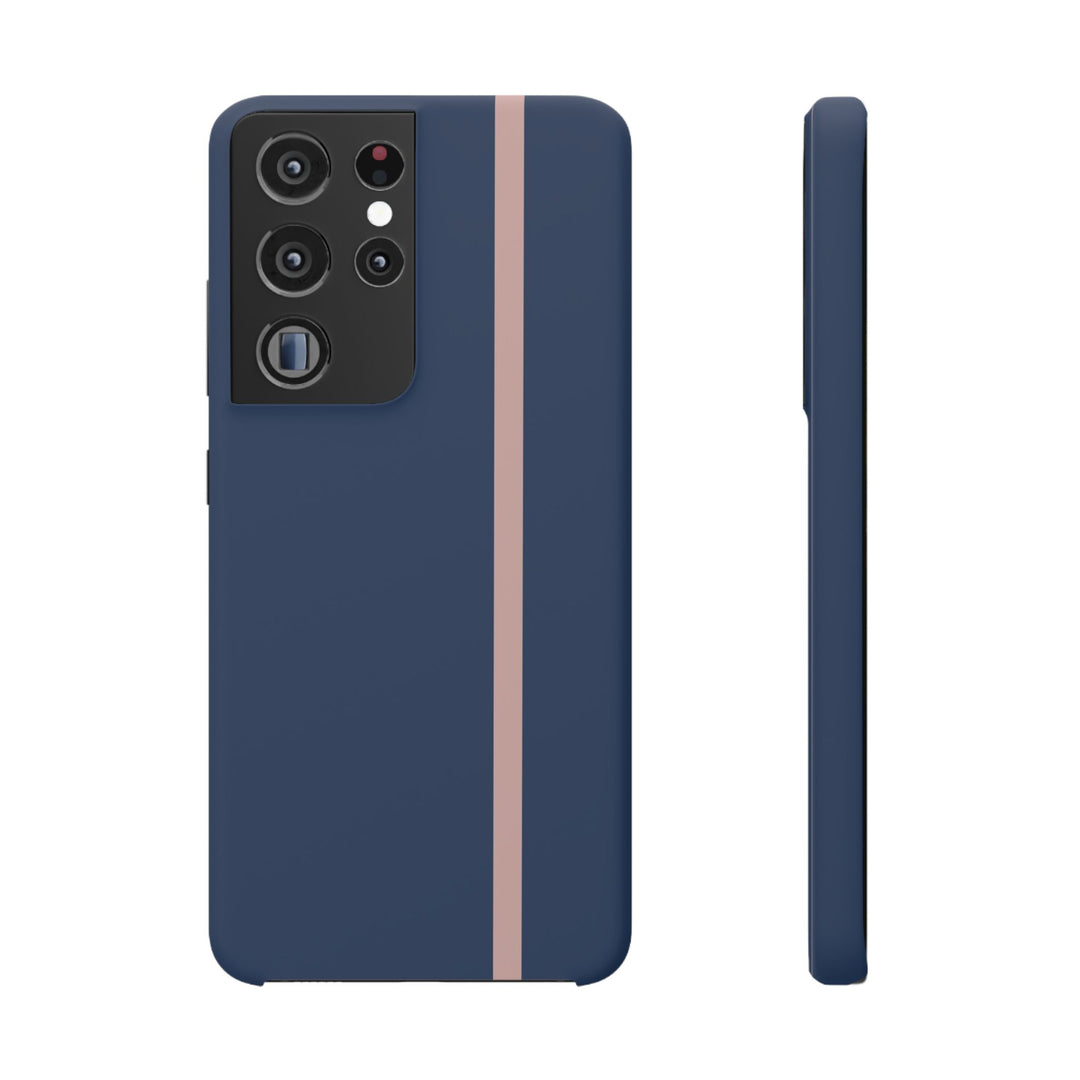 Sleek Navy Blue Pink Stripe Snap Phone Case for iPhone 18 17 16 15 14 13 Pro Max, Samsung Galaxy S26 S25 Ultra Lightweight Cute Phone Case - Studio40ParkLane