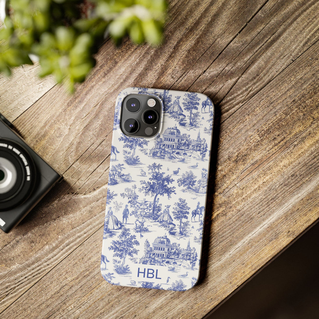 Slim Personalized Slim Blue Vintage French Toile Cute Phone Cases for Iphone 16 Pro Max | iPhone 15 Case | iPhone 15 Pro Max Case, Iphone 14, Iphone 14 Pro Max, Iphone 13 12 11 8 7 - Studio40ParkLane