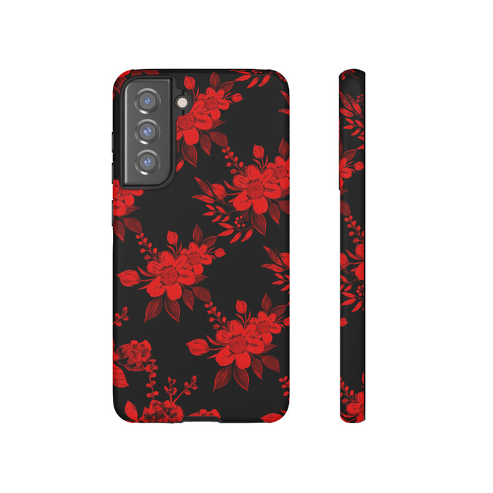 Cute Samsung Phone Case | Aesthetic Samsung Phone Case | Galaxy S23, S22, S21, S20 | Red Black Flowers, Protective Phone Case - Studio40ParkLane
