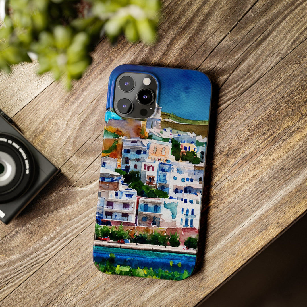 Slim Cute Phone Cases for Iphone | iPhone 15 Case | iPhone 15 Pro Max Case, Iphone 14, Iphone 14 Pro Max, Iphone 13, Colorful Greek House Watercolor - Studio40ParkLane