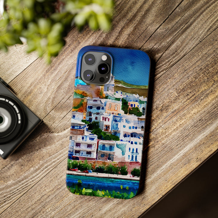 Slim Cute Phone Cases for Iphone | iPhone 15 Case | iPhone 15 Pro Max Case, Iphone 14, Iphone 14 Pro Max, Iphone 13, Colorful Greek House Watercolor - Studio40ParkLane