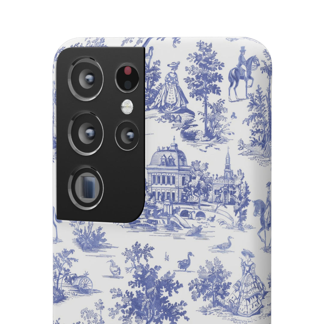 Sleek Snap Blue French Toile Cute Phone Case for iPhone 16 15 14 13 12 11 X Xs Max Xr Pro Plus Samsung Galaxy S24 S23 S22 S21 S20 Note Ultra