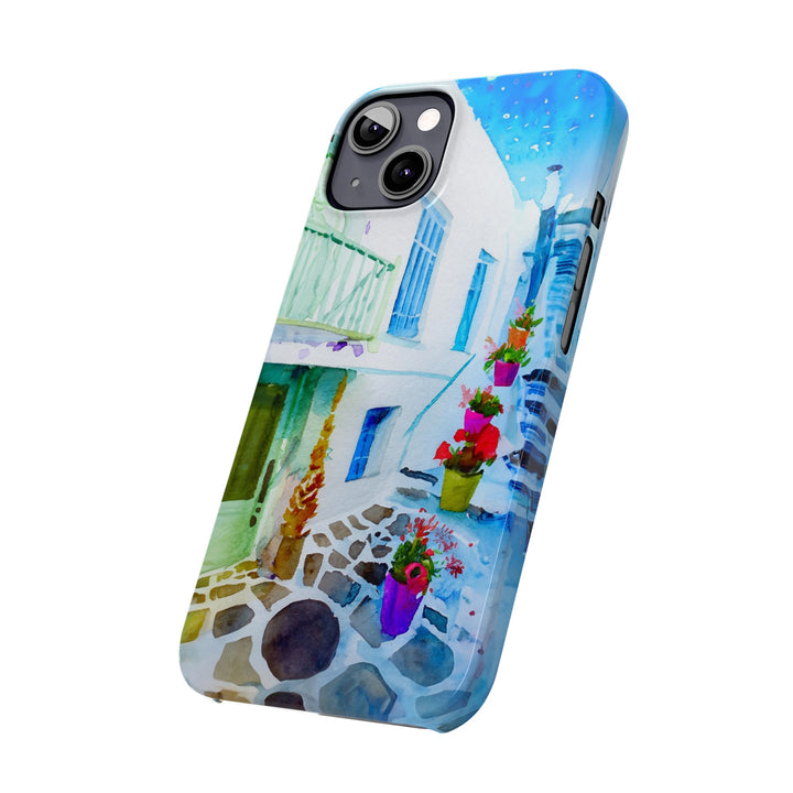 Slim Cute Phone Cases for Iphone | iPhone 15 Case | iPhone 15 Pro Max Case, Iphone 14, Iphone 14 Pro Max, Iphone 13, Colorful Greek Alley Watercolor - Studio40ParkLane