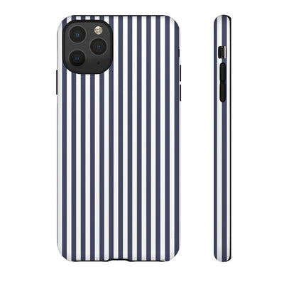 Tough Premium Navy Blue Stripes Phone Case Gift for Her - For Apple iPhone 16 Pro Max 16e iPhone 15 Pro iPhone Iphone 14 Plus 13 Pro 12 SE XR - Studio40ParkLane