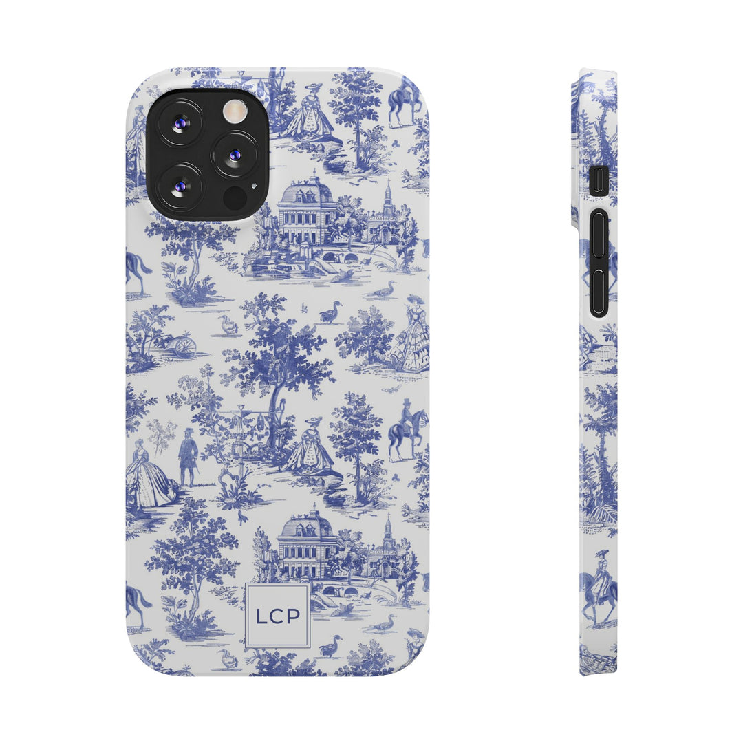 Slim Personalized Slim Blue Vintage French Toile Cute Phone Cases for Iphone 16 Pro Max | iPhone 15 Case | iPhone 15 Pro Max Case, Iphone 14, Iphone 14 Pro Max, Iphone 13 12 11 8 7 - Studio40ParkLane