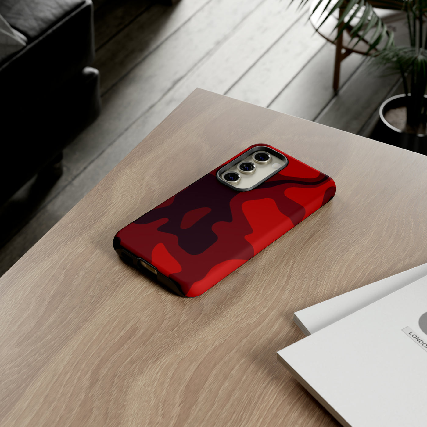 Cool Samsung Phone Case | Aesthetic Samsung Phone Case | Camouflage Red Black| Galaxy S23, S22, S21, S20 | Luxury Double Layer | Cute