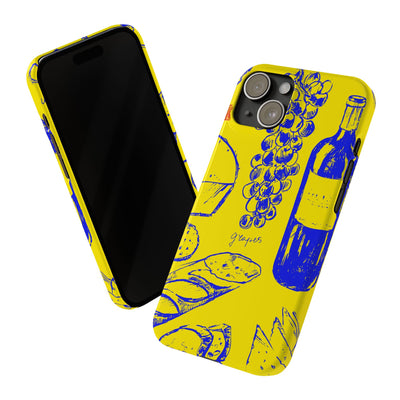 Slim Cute Phone Cases for Iphone  | iPhone 15 Case | iPhone 15 Pro Max Case, Iphone 14, Iphone 14 Pro Max, Iphone 13, French Food Wine Yellow Blue