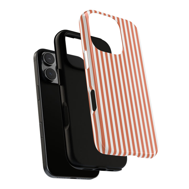 Tough Premium Peach Stripes Phone Case Gift for Her - For Apple iPhone 16 Pro Max 16e iPhone 15 Pro iPhone Iphone 14 Plus 13 Pro 12 SE XR - Studio40ParkLane