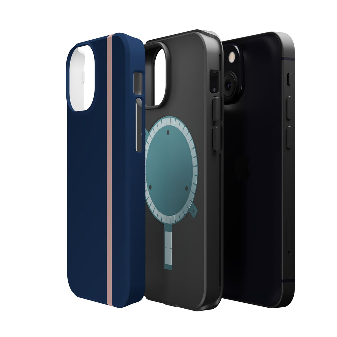 MagSafe Navy Blue Blush Pink Stripe Tough Phone Case iPhone 18 17 16 15 14 13 Pro Max Samsung Galaxy S26 Dual Layer Modern Luxury Cover - Studio40ParkLane