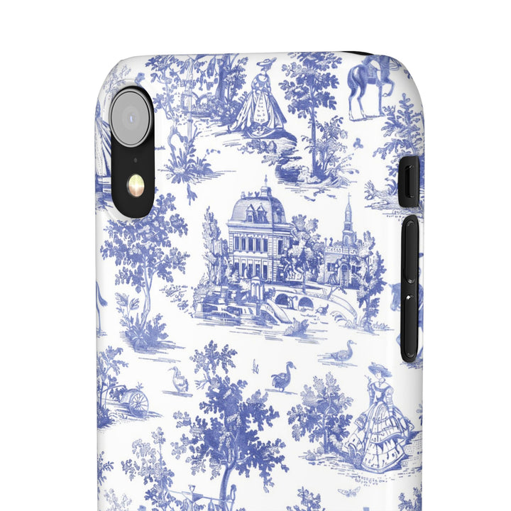 Sleek Snap Blue French Toile Cute Phone Case for iPhone 16 15 14 13 12 11 X Xs Max Xr Pro Plus Samsung Galaxy S24 S23 S22 S21 S20 Note Ultra