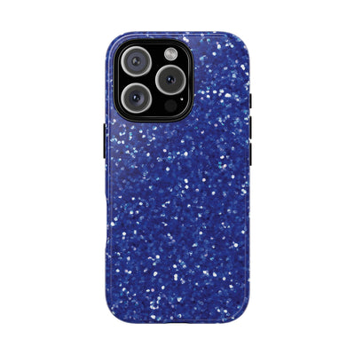 Chic Blue Faux Play on Glitter Effect Cute Phone Case, for IPhone 16 pro Max | Iphone 15, Iphone 14, IPhone 13 Case, 11 8 7, Samsung Galaxy S24, S23, S22, S21, 2 Layer Protection