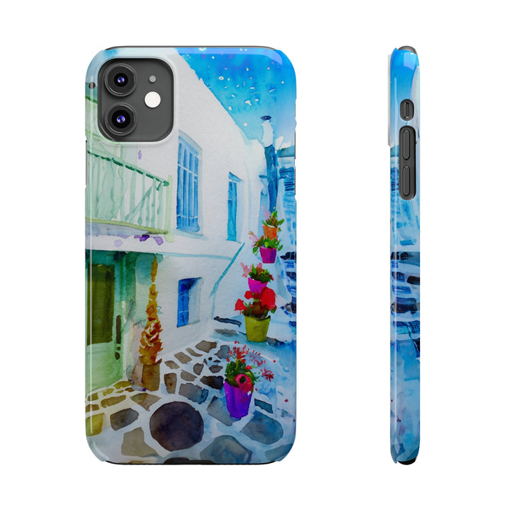 Slim Cute Phone Cases for Iphone | iPhone 15 Case | iPhone 15 Pro Max Case, Iphone 14, Iphone 14 Pro Max, Iphone 13, Colorful Greek Alley Watercolor - Studio40ParkLane