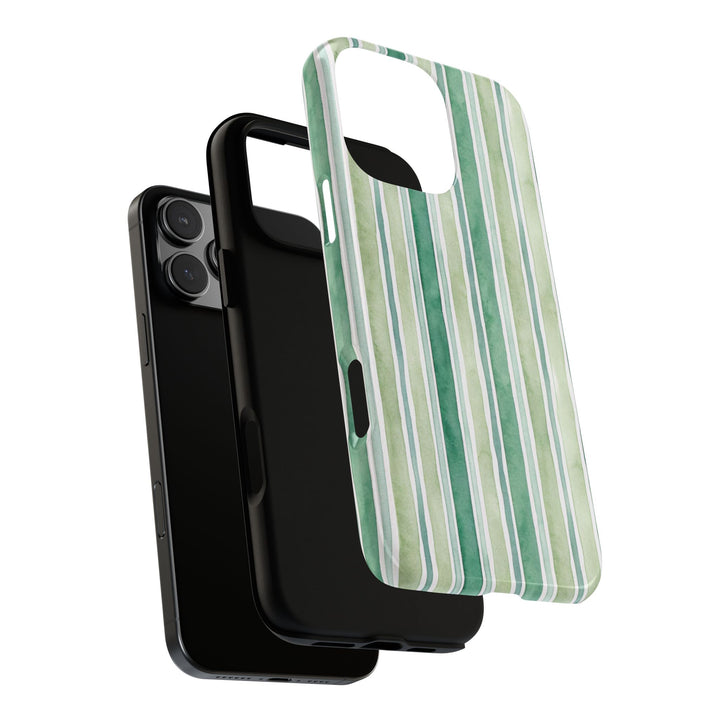 Aesthetic Tough Green Watercolor Stripes Premium Phone Case - For iPhone 17 Pro Max iPhone 16 Pro iPhone 15 Iphone 14 Plus 13 Pro 12 11 10 - Studio40ParkLane