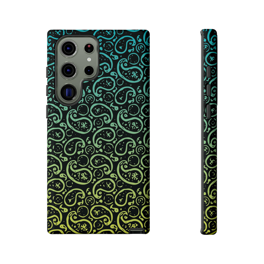 Cute Samsung Phone Case | Aesthetic Samsung Phone Case | Paisley Blue Yellow Black | Galaxy S23, S22, S21, S20 | Luxury Double Layer | Cool - Studio40ParkLane