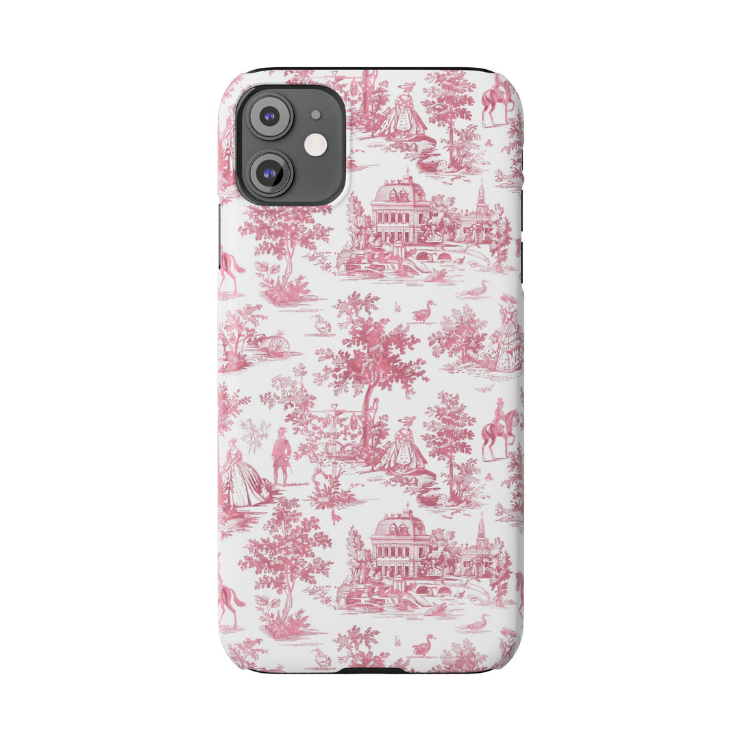 Slim Pink Vintage French Toile Cute Phone Cases for Iphone 16 Pro Max | iPhone 15 Case | iPhone 15 Pro Max Case, Iphone 14, Iphone 14 Pro Max, Iphone 13 12 11 8 7 - Studio40ParkLane