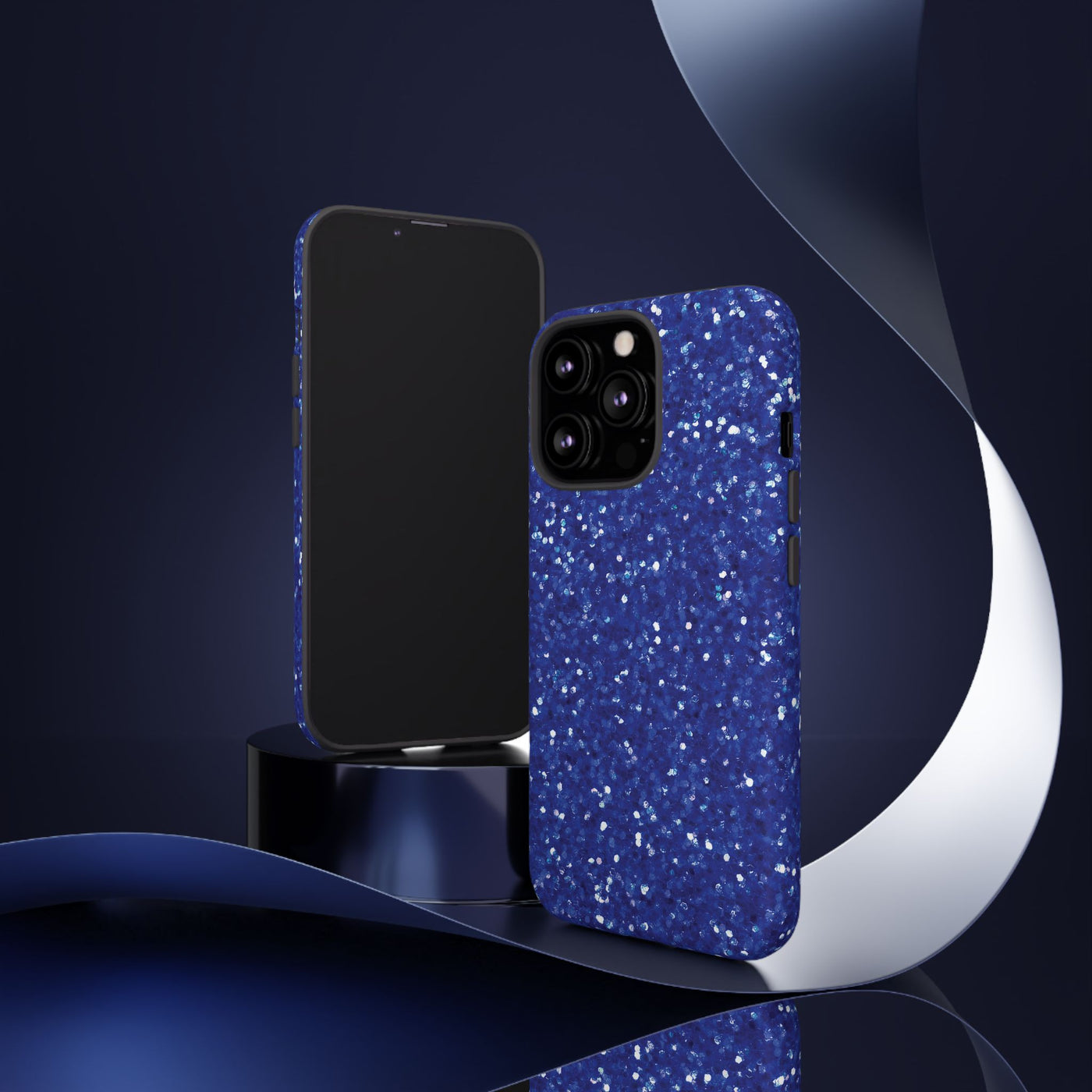 Chic Blue Faux Play on Glitter Effect Cute Phone Case, for IPhone 16 pro Max | Iphone 15, Iphone 14, IPhone 13 Case, 11 8 7, Samsung Galaxy S24, S23, S22, S21, 2 Layer Protection