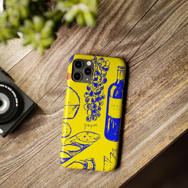 Slim Cute Phone Cases for Iphone | iPhone 15 Case | iPhone 15 Pro Max Case, Iphone 14, Iphone 14 Pro Max, Iphone 13, French Food Wine Yellow Blue - Studio40ParkLane