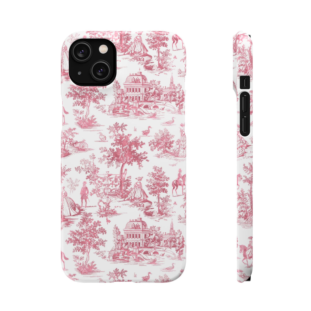 Sleek Snap Pink French Toile Cute Phone Case for iPhone 16 15 14 13 12 11 X Xs Max Xr Pro Plus Samsung Galaxy S24 S23 S22 S21 S20 Note Ultra
