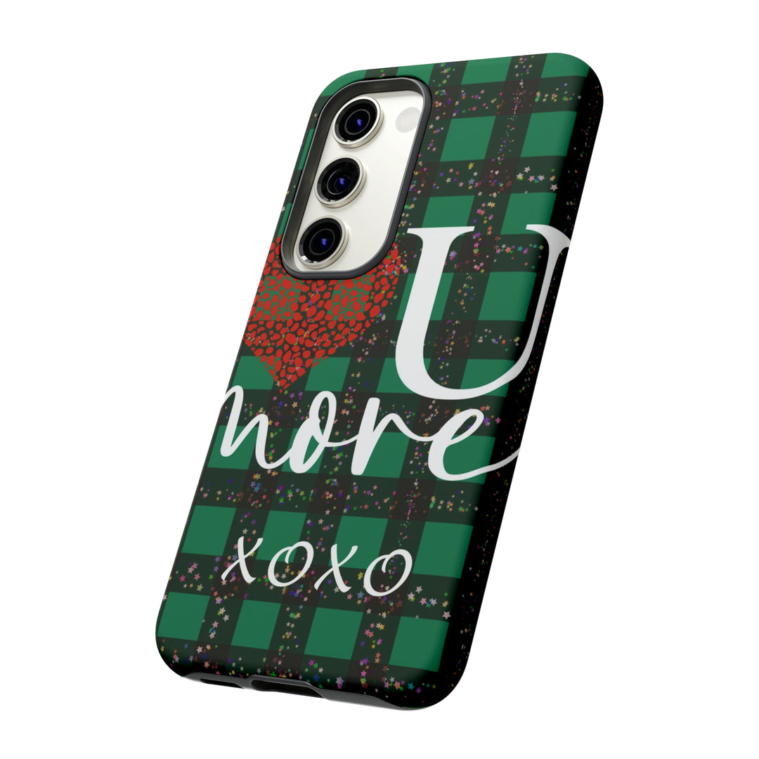 Cute Samsung Phone Cases, Designer Samsung Galaxy S23 Phone Case, Samsung S22 Case, Samsung S21 Case, Samsung S20 Case, Green Plaid Love You - Studio40ParkLane