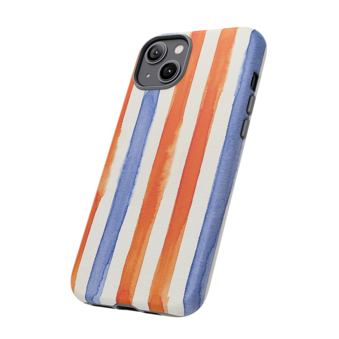 Tough Cute Blue Orange Stripes Phone Case, for IPhone 17 Pro Max | Iphone 17 Air, Iphone 16, IPhone 15, 14 13 12, Samsung Galaxy S26, S25, S24, S23 - Studio40ParkLane