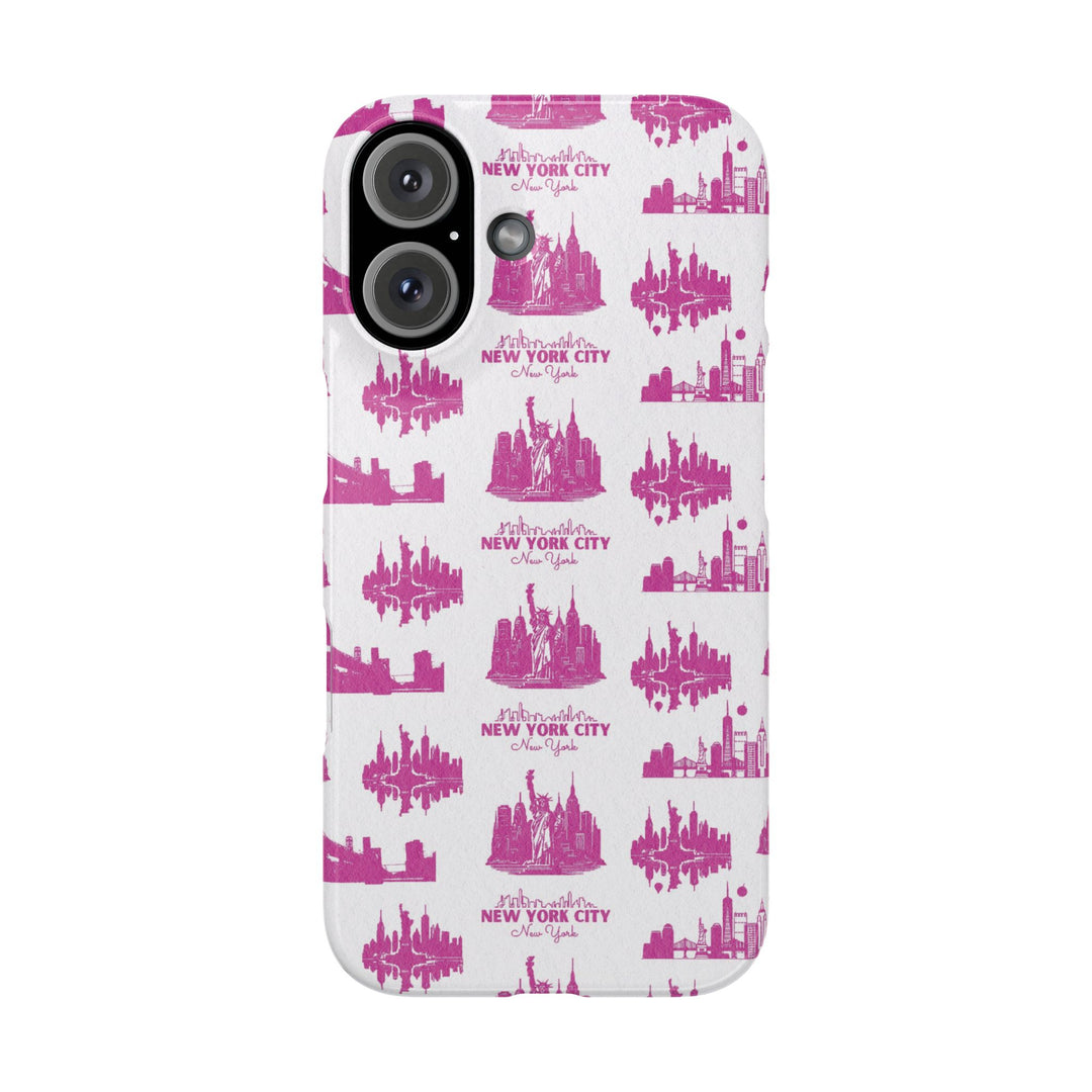 Slim New York Skyline Pink Collage Coquette Gift for Her Cute Phone Cases for Iphone 16 Pro Max | iPhone 15 Case | iPhone 15 Pro Max Case, Iphone 14, Iphone 14 Pro Max, Iphone 13 12 11 8 7 - Studio40ParkLane