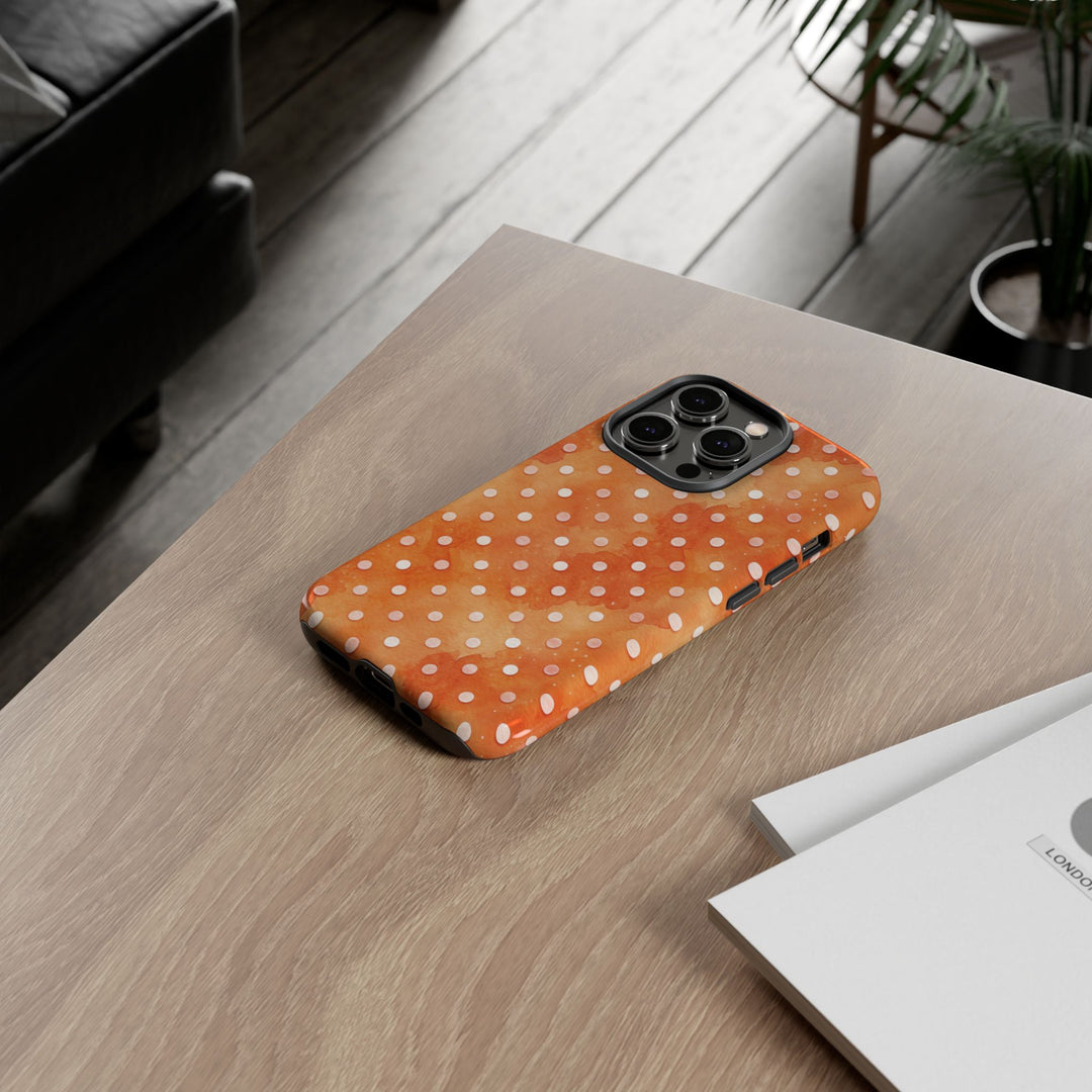 Aesthetic Tough Orange Polka Dots Watercolor Phone Case - For iPhone 17 Pro Max iPhone 16 Pro iPhone 15 Iphone 14 Plus 13 Pro 12 11 10 XR - Studio40ParkLane