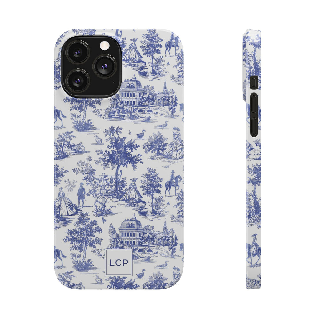 Slim Personalized Slim Blue Vintage French Toile Cute Phone Cases for Iphone 16 Pro Max | iPhone 15 Case | iPhone 15 Pro Max Case, Iphone 14, Iphone 14 Pro Max, Iphone 13 12 11 8 7 - Studio40ParkLane