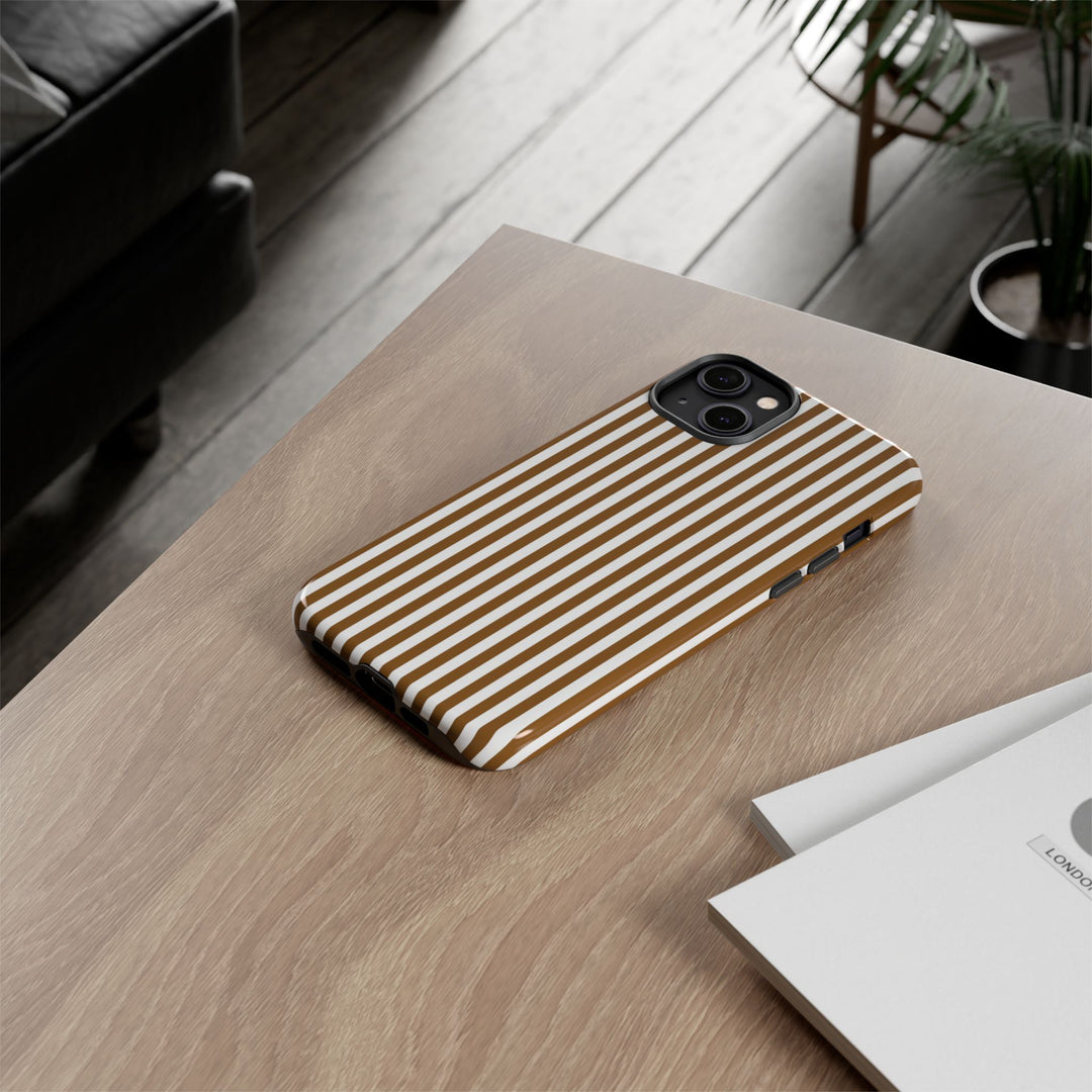 Tough Premium Mocca Brown Stripes Phone Case Gift for Her - For Apple iPhone 16 Pro Max 16e iPhone 15 Pro iPhone Iphone 14 Plus 13 Pro 12 SE XR - Studio40ParkLane