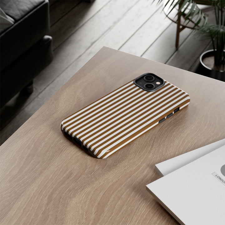 Tough Premium Mocca Brown Stripes Phone Case Gift for Her - For Apple iPhone 16 Pro Max 16e iPhone 15 Pro iPhone Iphone 14 Plus 13 Pro 12 SE XR - Studio40ParkLane