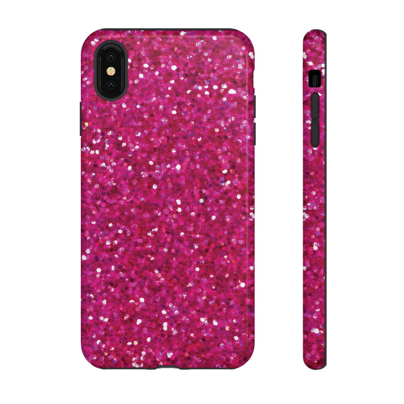 Chic Pink Faux Play on Glitter Effect Cute Phone Case, for IPhone 16 pro Max | Iphone 15, Iphone 14, IPhone 13 Case, 11 8 7, Samsung Galaxy S24, S23, S22, S21, 2 Layer Protection