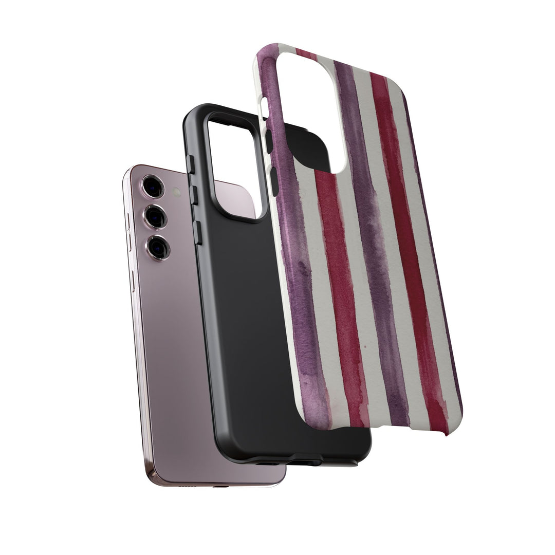Tough Cute Wine Red Purple Stripes Phone Case, for IPhone 17 Pro Max | Iphone 17 Air, Iphone 16, IPhone 15, 14 13 12, Samsung Galaxy S26, S25, S24, S23 - Studio40ParkLane
