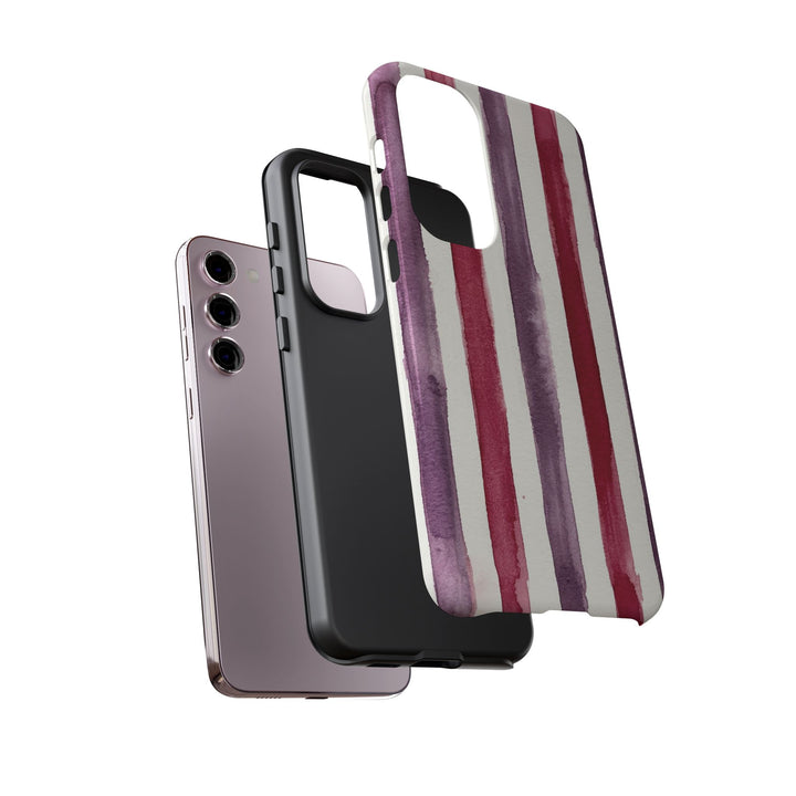 Tough Cute Wine Red Purple Stripes Phone Case, for IPhone 17 Pro Max | Iphone 17 Air, Iphone 16, IPhone 15, 14 13 12, Samsung Galaxy S26, S25, S24, S23 - Studio40ParkLane