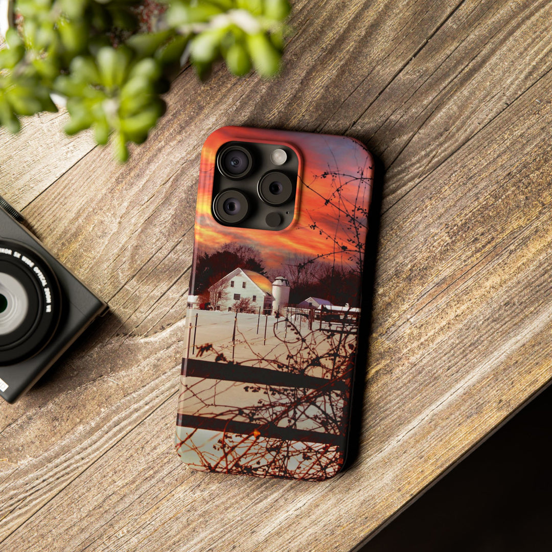 Slim Cute Phone Cases for Iphone - | iPhone 15 Case | iPhone 15 Pro Max Case, Iphone 14 Case, Iphone 14 Pro Max, Iphone 13, New England Winter Sunset - Studio40ParkLane