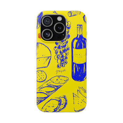 Cute Flexi Phone Cases, French Food Wine Yellow Blue, Compatible with Samsung Galaxy S23, Samsung S22, Samsung S21, Samsung S20, Galaxy S20 Ultra