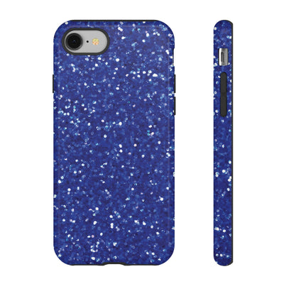 Chic Blue Faux Play on Glitter Effect Cute Phone Case, for IPhone 16 pro Max | Iphone 15, Iphone 14, IPhone 13 Case, 11 8 7, Samsung Galaxy S24, S23, S22, S21, 2 Layer Protection