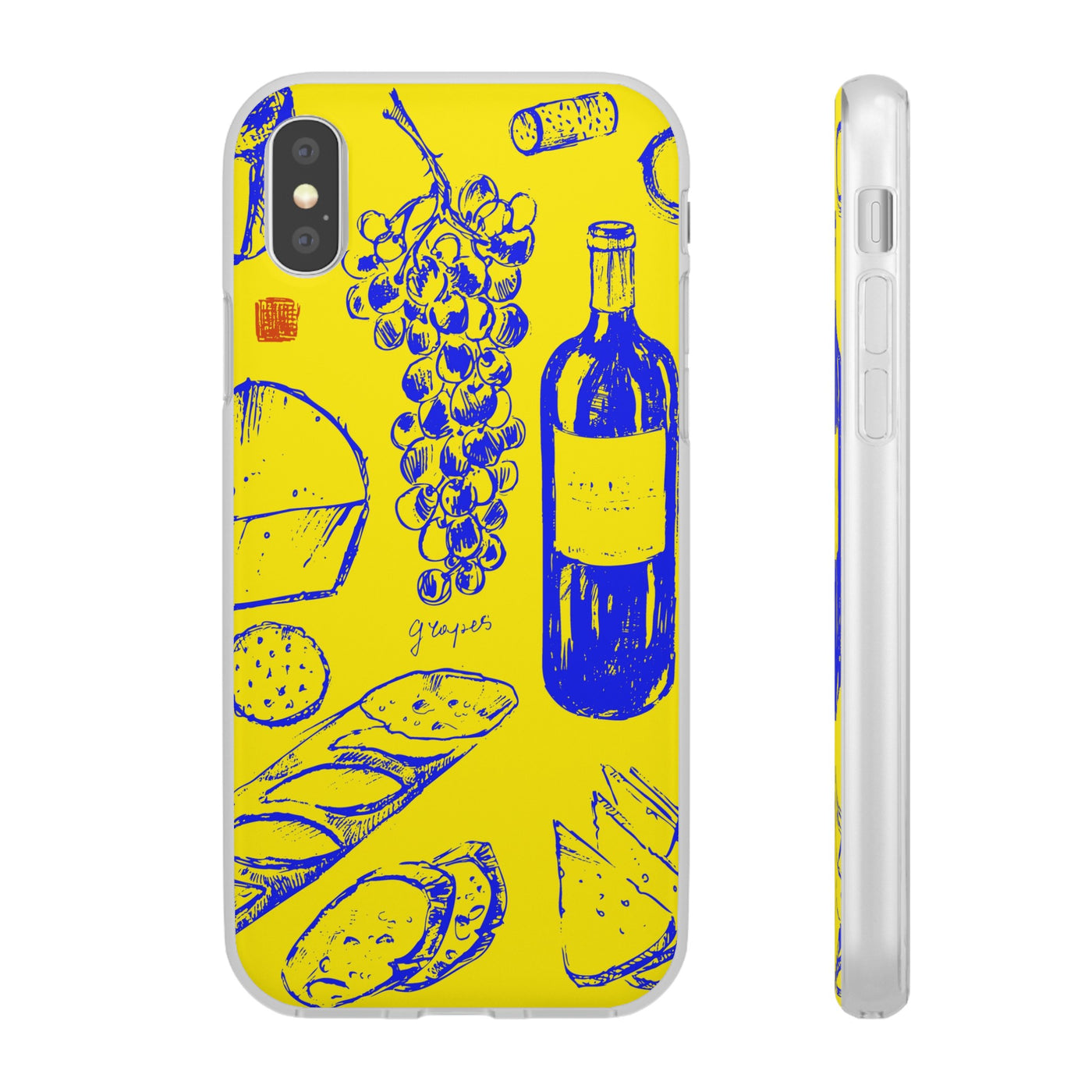 Cute Flexi Phone Cases, French Food Wine Yellow Blue, Compatible with Samsung Galaxy S23, Samsung S22, Samsung S21, Samsung S20, Galaxy S20 Ultra