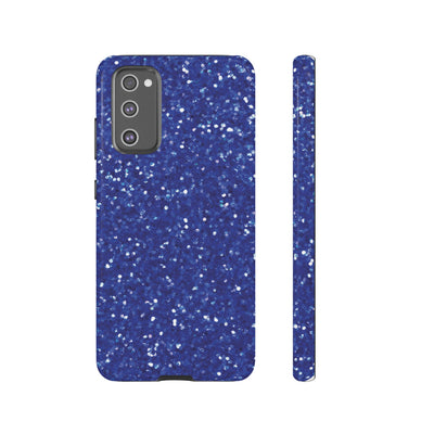 Chic Blue Faux Play on Glitter Effect Cute Phone Case, for IPhone 16 pro Max | Iphone 15, Iphone 14, IPhone 13 Case, 11 8 7, Samsung Galaxy S24, S23, S22, S21, 2 Layer Protection