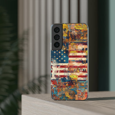 Cute Flexi Phone Cases, US Flag Abstract, Compatible with Samsung Galaxy S23, Samsung S22, Samsung S21, Samsung S20, Galaxy S20 Ultra