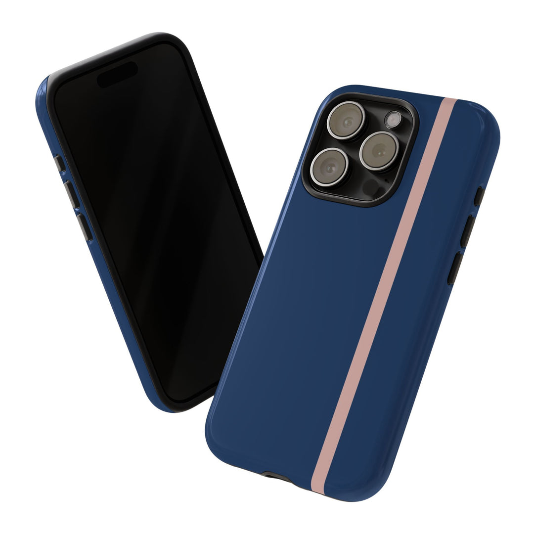 Tough Phone Case Navy Blue Orange Stripe iPhone 18 17 16 15 14 13 12 Pro Max Plus, Samsung Galaxy S26 S25 S24 Ultra Cute Preppy Sport - Studio40ParkLane
