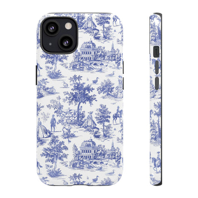 Premium Tough Blue French Toile Gift for Her Cute Phone Cases for Samsung and Iphone, 16, 15, 14, S24, S23, S22, S21, S20, Plus, Ultra, Pro